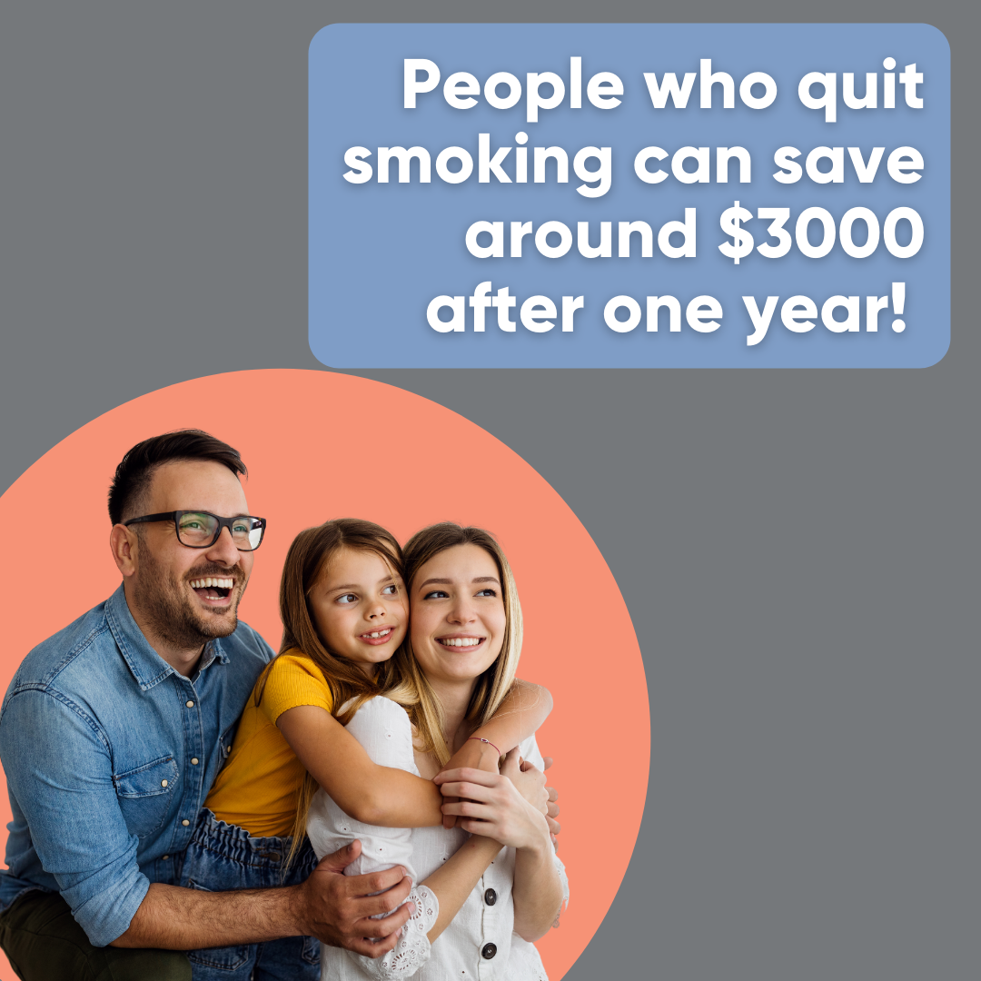 Image of Caucasian family: People who quit smoking can save around $3000 after one year!